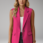 Women’s Sleeveless Blazer with Notch Collar and Pockets