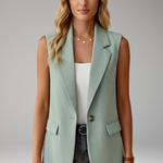 Women’s Sleeveless Blazer with Notch Collar and Pockets