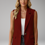 Women’s Sleeveless Blazer with Notch Collar and Pockets
