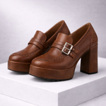 Women's Leather Buckle Block Heels | Refined Secure Fit