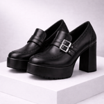 Women's Leather Buckle Block Heels | Refined Secure Fit