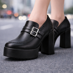 Women's Leather Buckle Block Heels | Refined Secure Fit