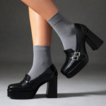 Women's Leather Buckle Block Heels | Refined Secure Fit