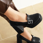 Women's Leather Buckle Block Heels | Refined Secure Fit