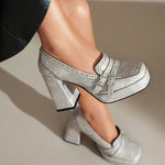 Women's Leather Buckle Block Heels | Refined Secure Fit