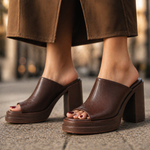 Women's Leather Platform Mule Heels | Bold Open-Toe Style