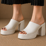 Women's Leather Platform Mule Heels | Bold Open-Toe Style