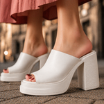 Women's Leather Platform Mule Heels | Bold Open-Toe Style