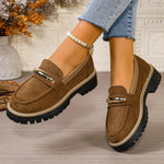 Women's Synthetic Vulcanized Loafers | Retro Comfort with Thick Heel Design