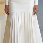 White Turtleneck Long-sleeved Pleated Midi Dress (with belt)