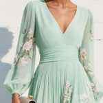 Cisella | Robe midi verte claire à fleurs