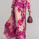 Rose Red Floral V-neck Belted Maxi Dress