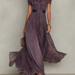 Purple Keyhole Neckline Chiffon Lace Trim Maxi Dress