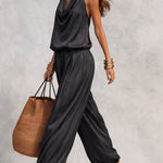 Black Halter Neck Sleeveless Top And Pleated Trousers Set