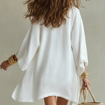White Loose Cardigan And Drawstring Shorts Three-piece Set