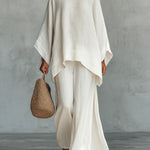 Minimalist Faux Linen Blend Flowy Top And Pants Two-piece Set