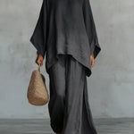 Minimalist Faux Linen Blend Flowy Top And Pants Two-piece Set