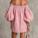 Pink Off-shoulder Lantern Sleeve A-line Loose Mini Dress