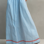 Blue And Red Trim Striped Maxi Dress With Spaghetti Straps