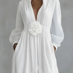 White Deep V-neck Three-dimensional Floral Maxi Dress