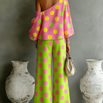 Colorful Polka Dot off-shoulder Top And Wide-leg Pants Two-piece Set