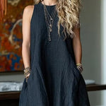 Black Sleeveless Faux Linen Balloon Maxi Dress