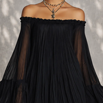 Black Off-shoulder Ruffled Bell Sleeve Mini Dress