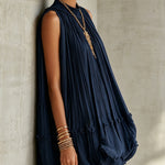 Navy Halter Neck Ruffled Chiffon Bubble Mini Dress