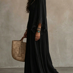 Black Lace V-neck Batwing Sleeve Chiffon Maxi Dress