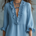 Soft Sky Blue Bohemian Ruffled Maxi Dress