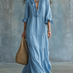 Soft Sky Blue Bohemian Ruffled Maxi Dress