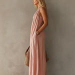 Elegant Pink One-shoulder Sleeveless Maxi Dress