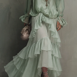 Mint Green Chiffon Ruffled Top Paired With A Layered Skirt Set
