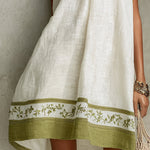 White And Olive Green Floral Sleeveless A-line Mini Dress