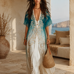 Gradient Gold Printed Kaftan Flowing Maxi Dress