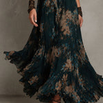 Vintage Dark Green Floral Lace-trimmed Chiffon maxi Dress