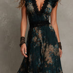 Vintage Dark Green Floral Lace-trimmed Chiffon maxi Dress