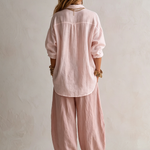 White Loose Shirt And Green Wide-leg Lantern Pants Suit