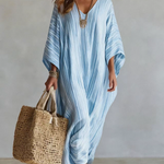 Bohemian V-Neck Striped Kaftan Maxi Dress
