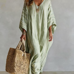 Bohemian V-Neck Striped Kaftan Maxi Dress