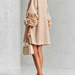 Alexia | White Mini Dress with Floral Buttons and Extravagant Floral Sleeves