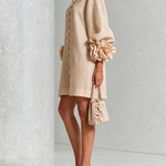 Alexia | White Mini Dress with Floral Buttons and Extravagant Floral Sleeves