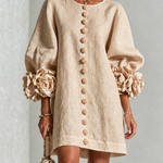 Alexia | White Mini Dress with Floral Buttons and Extravagant Floral Sleeves