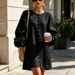 Alexia | White Mini Dress with Floral Buttons and Extravagant Floral Sleeves