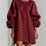 Alexia | White Mini Dress with Floral Buttons and Extravagant Floral Sleeves