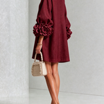 Alexia | White Mini Dress with Floral Buttons and Extravagant Floral Sleeves