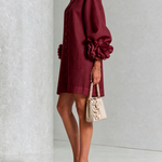 Alexia | White Mini Dress with Floral Buttons and Extravagant Floral Sleeves