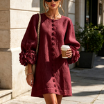 Alexia | White Mini Dress with Floral Buttons and Extravagant Floral Sleeves