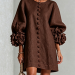 Alexia | White Mini Dress with Floral Buttons and Extravagant Floral Sleeves