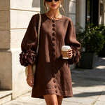 Alexia | White Mini Dress with Floral Buttons and Extravagant Floral Sleeves